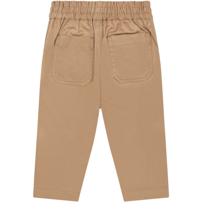 Shop Burberry Beige Trousers For Baby Boy With Logo Embroidered