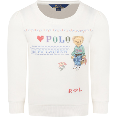 Shop Ralph Lauren Ivory Sweatshirt For Girl With Bear