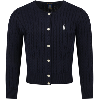 Polo Ralph Lauren Blue Cardigan For Girl With Pony Logo In Blue
