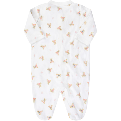 Shop Ralph Lauren White Babygrow For Baby Girl With Pink Logo And Teddy Bear