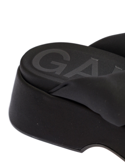 Shop Ganni Womans Black Vegan Leatherthong Platform Sandals