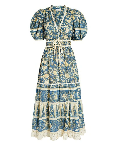 Ulla Johnson Annisa Floral Cotton-blend Midi Dress In Blue-lt | ModeSens