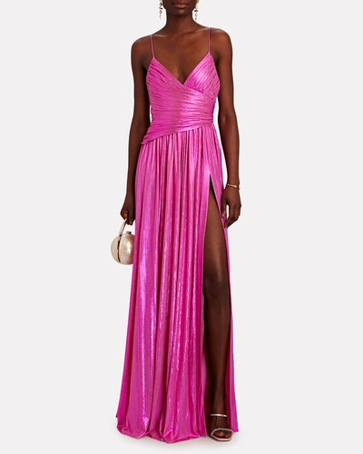 Shop Retroféte Doss Wrap-effect Pleated Lamé Gown In Pink