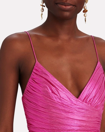 Shop Retroféte Doss Wrap-effect Pleated Lamé Gown In Pink