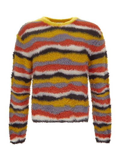 Shop Loewe Striped Furry Sweater In Multicolor