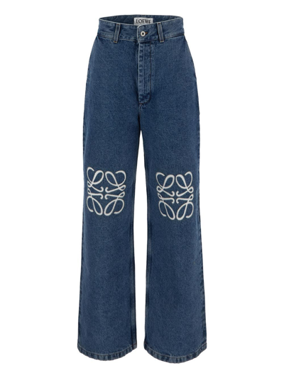 Shop Loewe Logo Embroidery Jeans In Blue