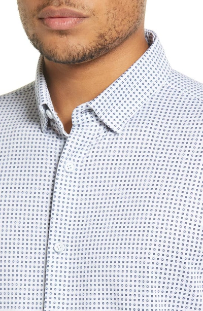 Shop Mizzen + Main Halyard Dot Short Sleeve Stretch Button-up Shirt In Blue Geo Twill Print