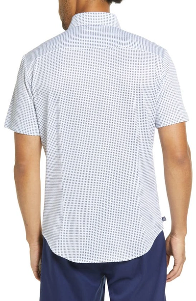 Shop Mizzen + Main Halyard Dot Short Sleeve Stretch Button-up Shirt In Blue Geo Twill Print