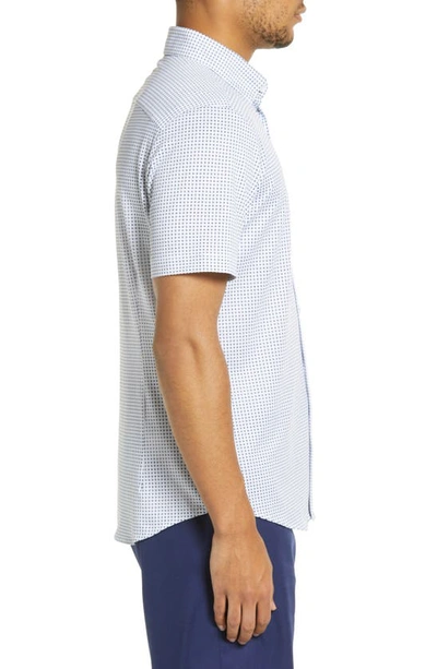 Shop Mizzen + Main Halyard Dot Short Sleeve Stretch Button-up Shirt In Blue Geo Twill Print