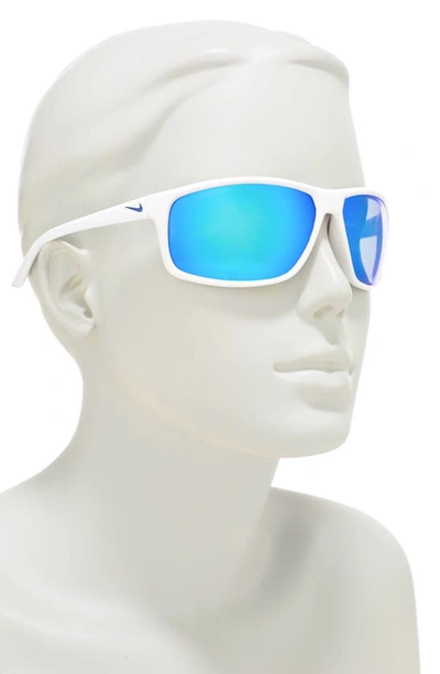 Shop Nike Adrenaline 66mm Oversize Rectangle Sport Wrap Sunglasses In White/ Grey/ Blue Mirror