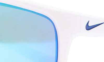 Shop Nike Adrenaline 66mm Oversize Rectangle Sport Wrap Sunglasses In White/ Grey/ Blue Mirror