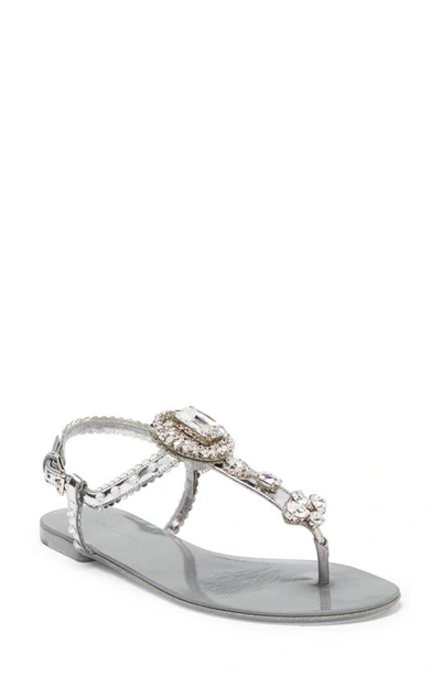 Shop Dolce & Gabbana Jeweled Thong Sandal In Grey