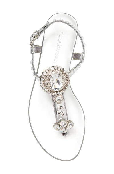 Shop Dolce & Gabbana Jeweled Thong Sandal In Grey