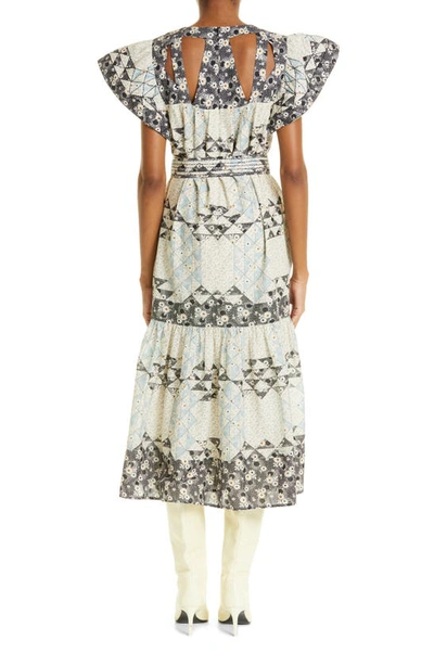 Shop Sea Clemence Flutter Sleeve Cotton Midi Dress In Multi