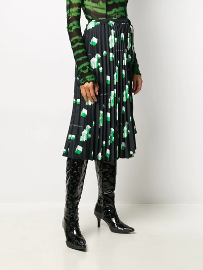 Shop Off-white Geometric-print Pleated Skirt In 1055 Black Green