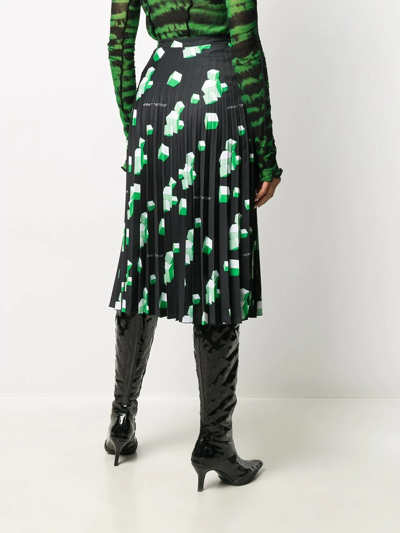 Shop Off-white Geometric-print Pleated Skirt In 1055 Black Green