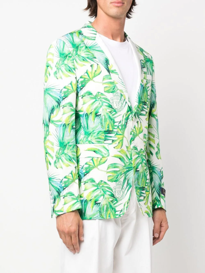 Billionaire Palm-tree Print Blazer In Weiss