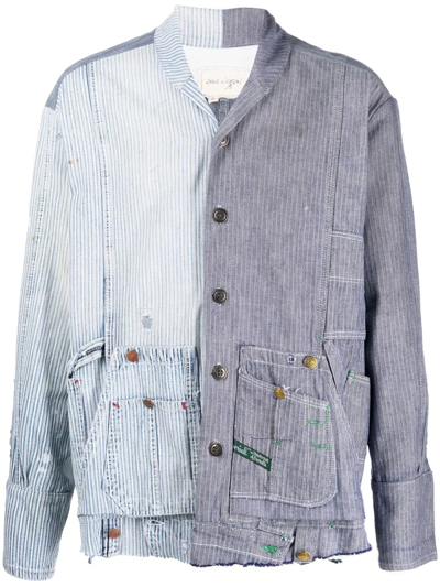 Shop Greg Lauren Striped Patchwork Cotton Shirt In Blau