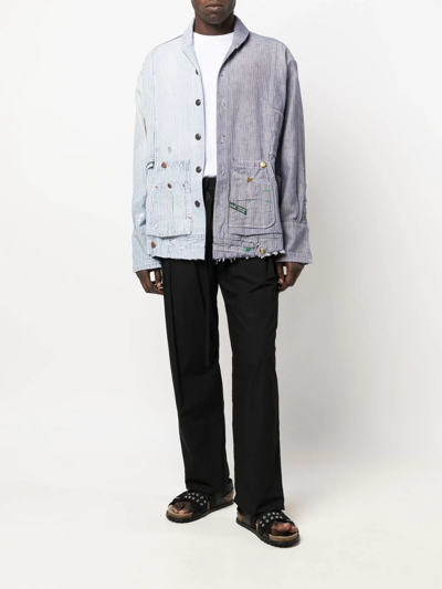 Greg Lauren Striped Patchwork Cotton Shirt In Blau