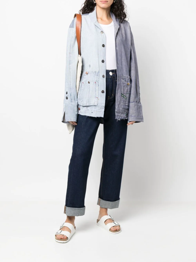 Greg Lauren Striped Patchwork Cotton Shirt In Blau