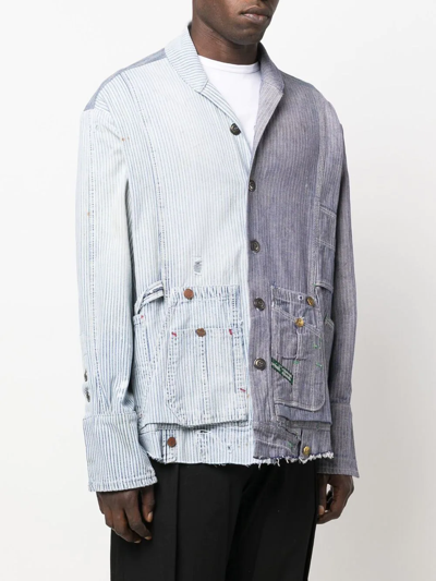 Shop Greg Lauren Striped Patchwork Cotton Shirt In Blau