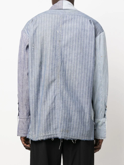Shop Greg Lauren Striped Patchwork Cotton Shirt In Blau