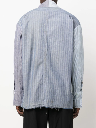 Greg Lauren Striped Patchwork Cotton Shirt In Blau