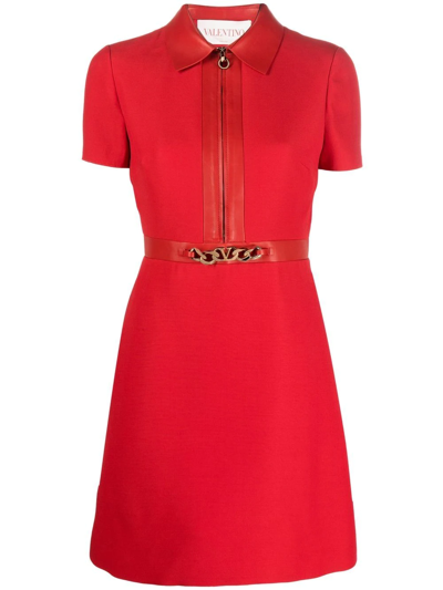 Shop Valentino Vlogo Chain Panelled Dress In Rot