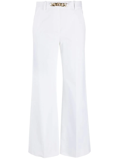 Shop Valentino Vlogo Chain Wide-leg Trousers In Weiss