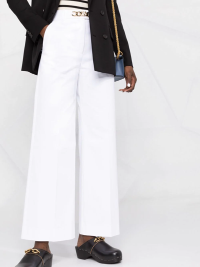 Shop Valentino Vlogo Chain Wide-leg Trousers In Weiss