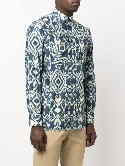 Shop Doppiaa Abstract-pattern Cotton Shirt In Blau