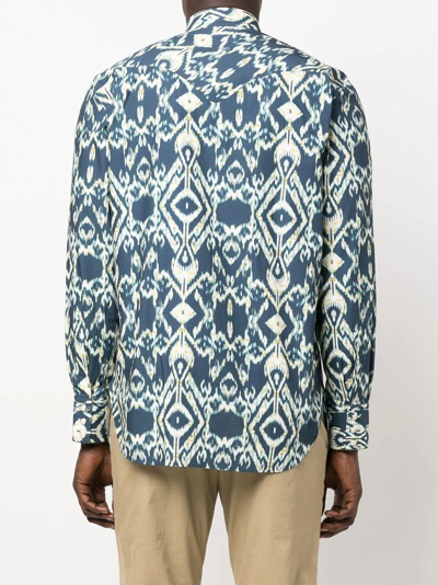Shop Doppiaa Abstract-pattern Cotton Shirt In Blau