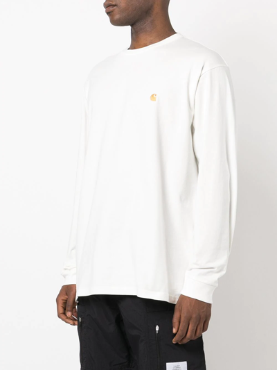 Shop Carhartt Chase Embroidered-logo T-shirt In Weiss