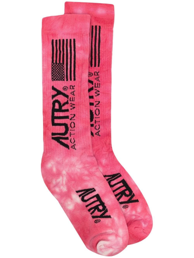 Shop Autry Logo-print Ribbed Socks In Pink
