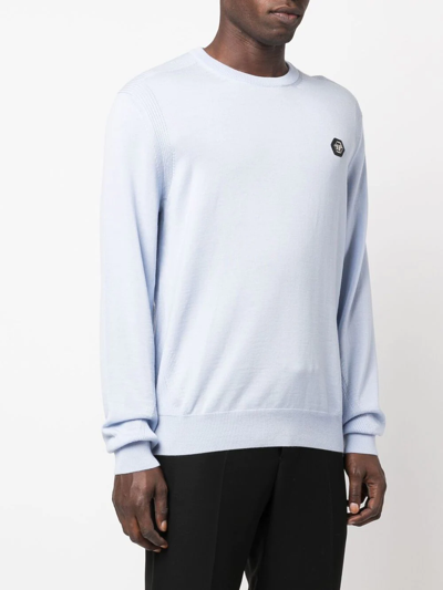 Shop Philipp Plein Logo Patch Merino Wool Jumper In Blau