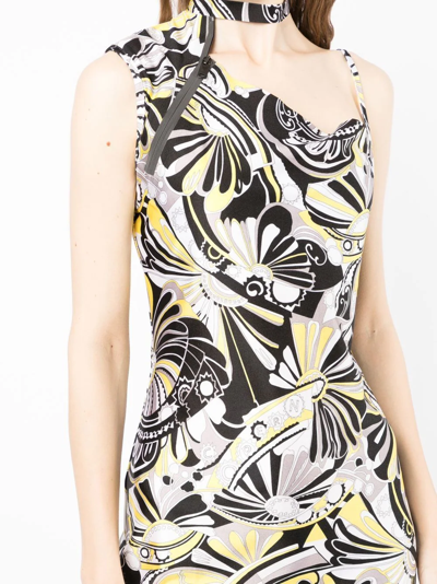 Coperni Abstract Print Cut Out Jersey Dress In Schwarz
