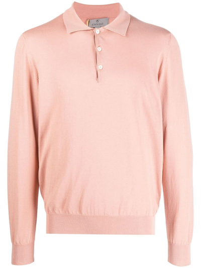 Canali Long-sleeve Polo Shirt In Rosa