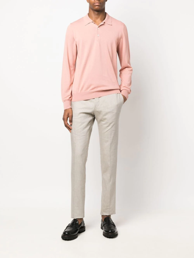 Canali Long-sleeve Polo Shirt In Rosa