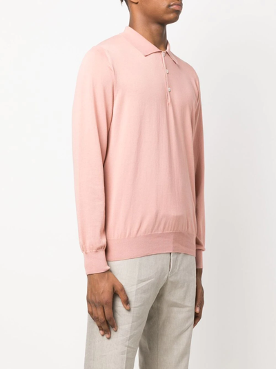 Canali Long-sleeve Polo Shirt In Rosa