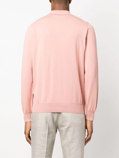 Canali Long-sleeve Polo Shirt In Rosa
