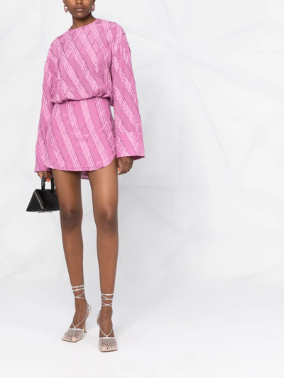 Shop Attico Long-sleeved Jacquard Dress In 188 Orchid Haze