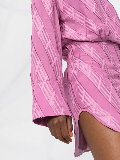 Shop Attico Long-sleeved Jacquard Dress In 188 Orchid Haze