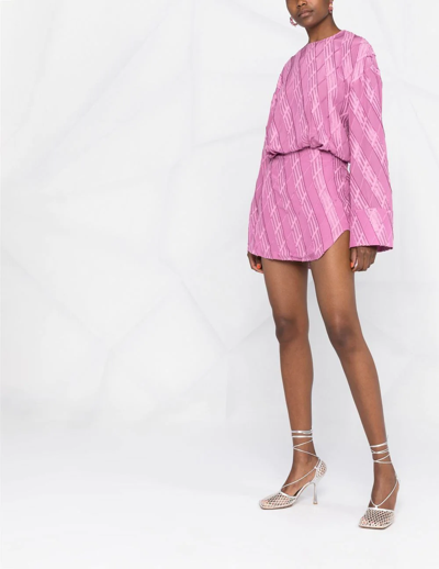 Shop Attico Long-sleeved Jacquard Dress In 188 Orchid Haze