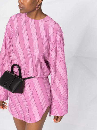 Shop Attico Long-sleeved Jacquard Dress In 188 Orchid Haze