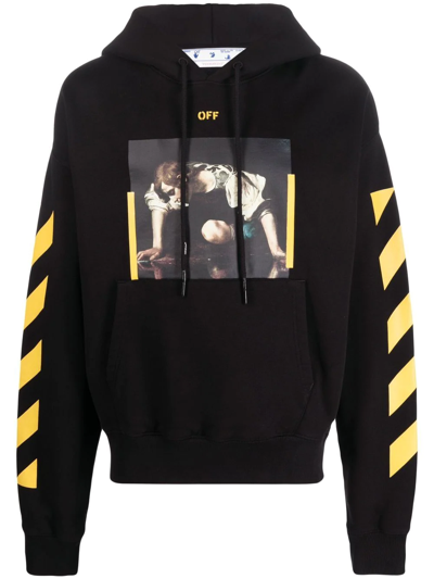 Off-white Caravaggio-print Cotton Hoodie In Black White | ModeSens