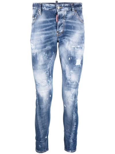 Shop Dsquared2 Twisted-seam Distressed Skinny Jeans In Blau