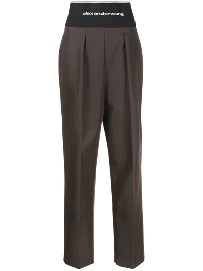Shop Alexander Wang Logo-waistband Tailored Trousers In Braun