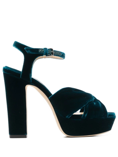 Shop Jimmy Choo Heloise Velvet Sandals In Blau