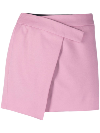 Attico Cloe Asymmetric Wool-blend Twill Mini Wrap Skirt In Rosa
