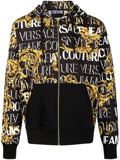 Versace Jeans Couture Garland Print Zipped Sweatshirt In Black | ModeSens